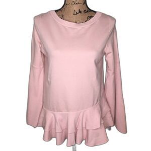 Altar'd State Pink Cotton Ruffle Jersey Top Sweatshirt Long Sleeved Shirt Size S